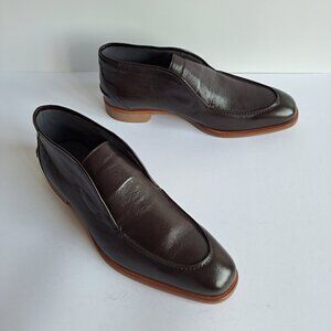 New Di Bianco Fidenza Men's Brown Leather Slip On Ankle Boots Shoes Size 10.5